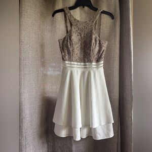 City Studio Elegant Sparkle Lace Top White/ Cream Halter Neck Homecoming Dress